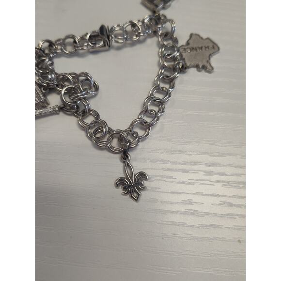 Vintage Sterling Silver Charm Bracelet 6 France Inspired Charms 23.4 Grams 7" - Picture 6 of 10